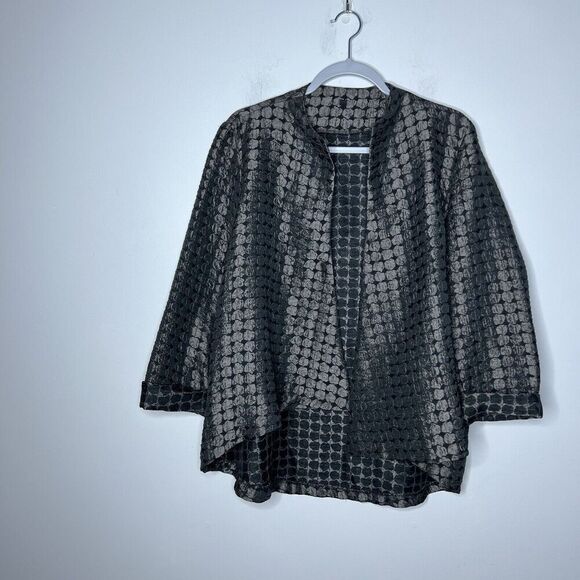 IC by Connie K Jacket Womens Large Black Metallic Textured Open Artsy Flip Cuff - Picture 3 of 11
